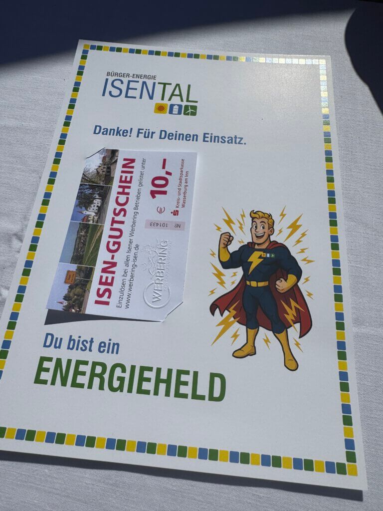 Urkunde mit Einkaufsgutschein für einen Energiehelden.